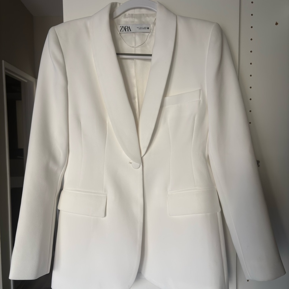 Zara White Blazer Elegant Suit Jacket